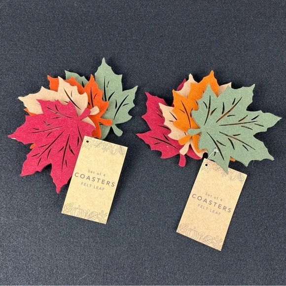 NWT Liberty Procurement Felt Maple Leaf Coasters Red Green Tan Orange 8 total - Picture 1 of 5